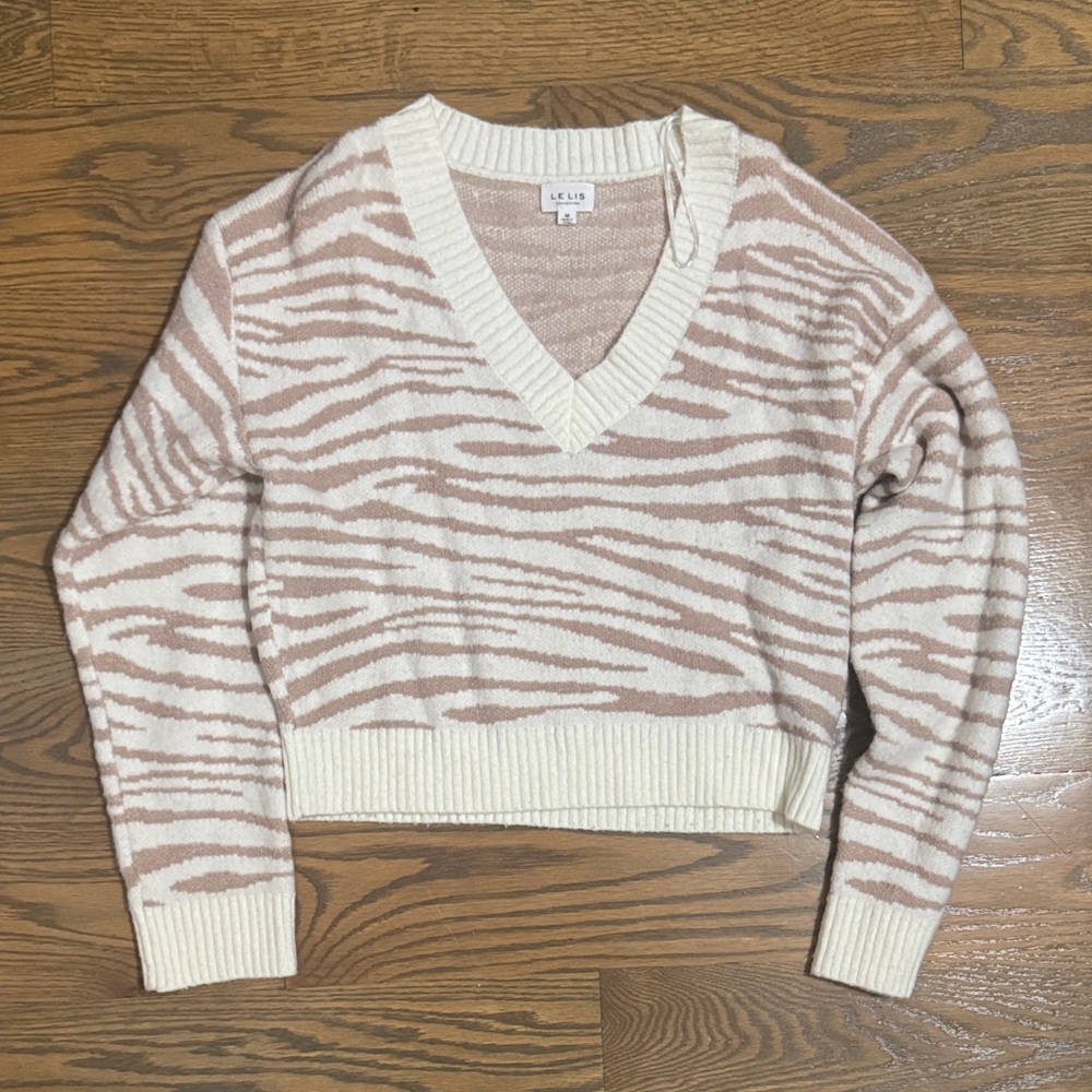 Le Lis Cream and Tan Zebra V-Neck Sweater